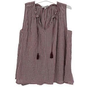 Madewell Womans size XS Bell Shift Gingham Plaid Popover Blouse Tassel Tank Top